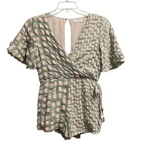 Day + Moon Womens Size Medium Seersucker Plaid Romper Wrap Skort